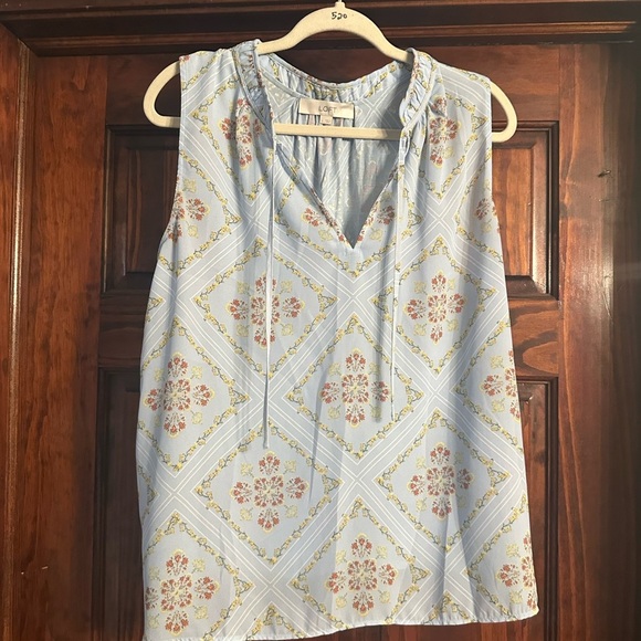 Floral Blue Sleeveless Top by Loft - Picture 1 of 4